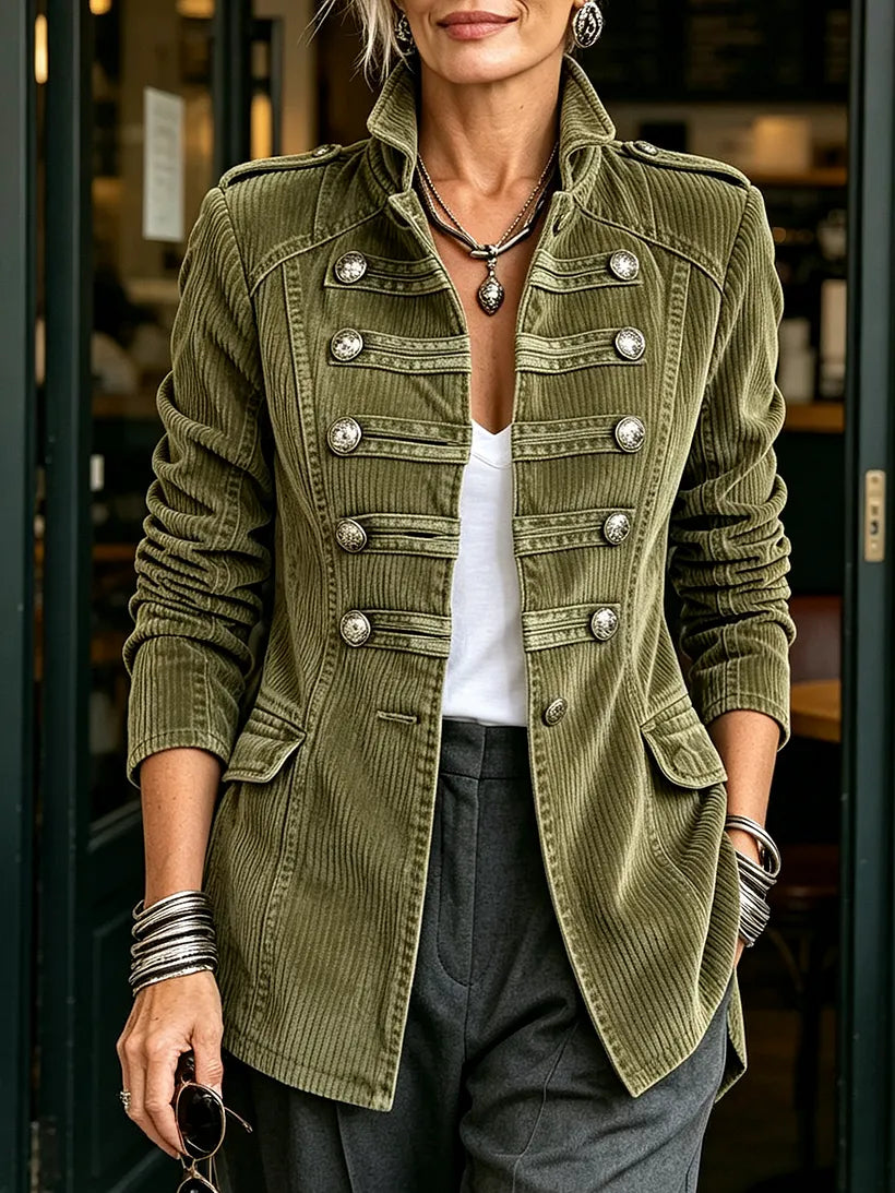Devereux | Chic Military-Style Olive Green Corduroy Jacket