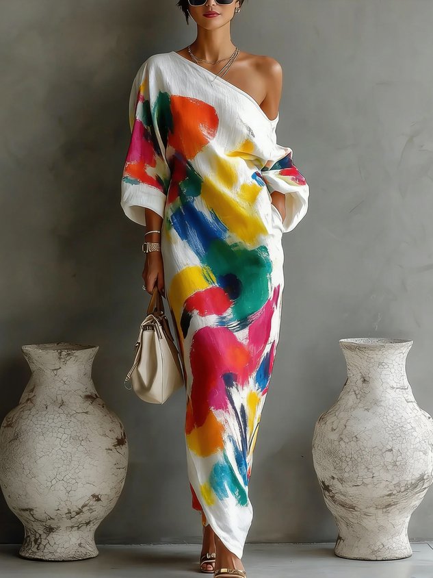 Daniella | Abstract Print One-Shoulder Maxi Dress