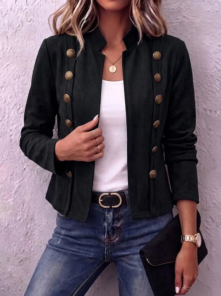 Stand Collar Double-Breasted Suede Vintage Cropped Jacket