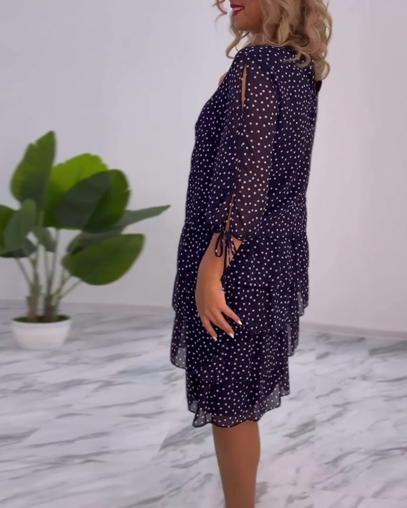 Isolde | Polka Dot Dress with Lace Sleeves