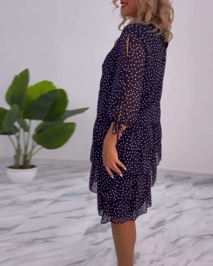 Isolde | Polka Dot Dress with Lace Sleeves