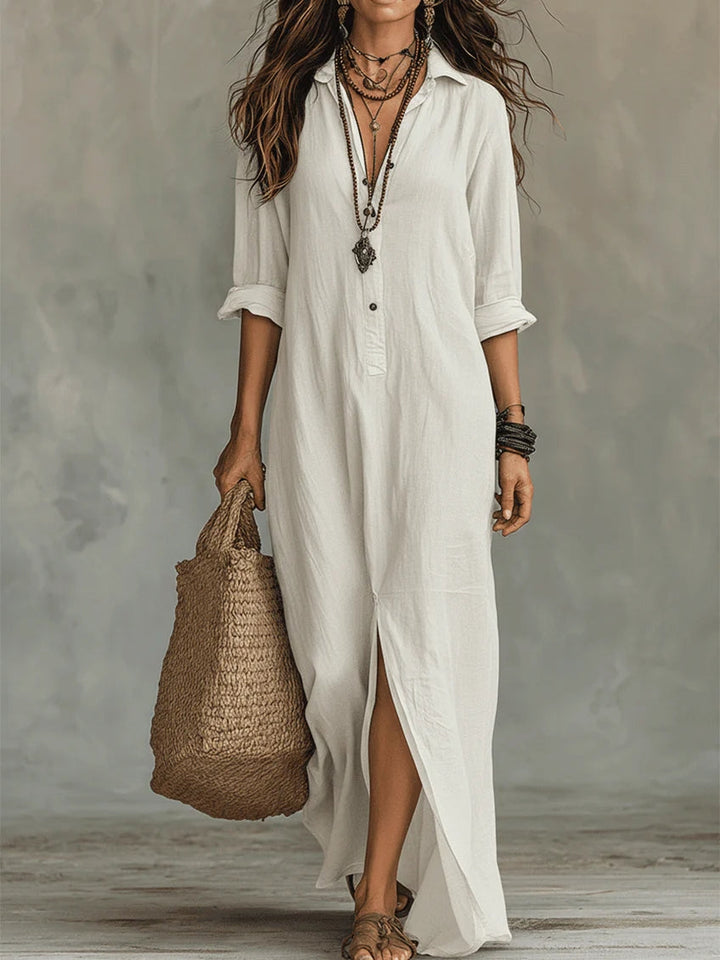 Solina | Loose Black Maxi Dress with Buttons