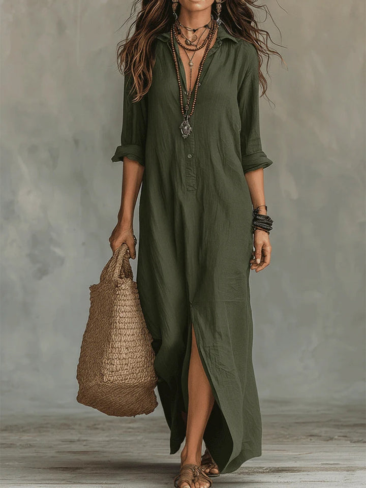 Solina | Loose Black Maxi Dress with Buttons