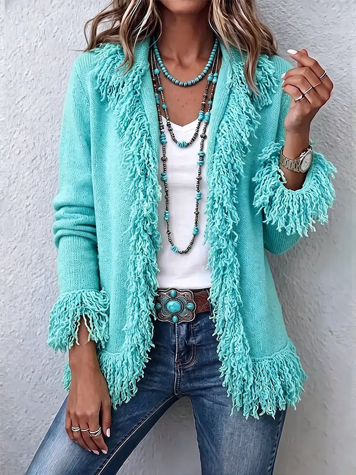 Vibrant Chartreuse Boho Fringe Cardigan Green