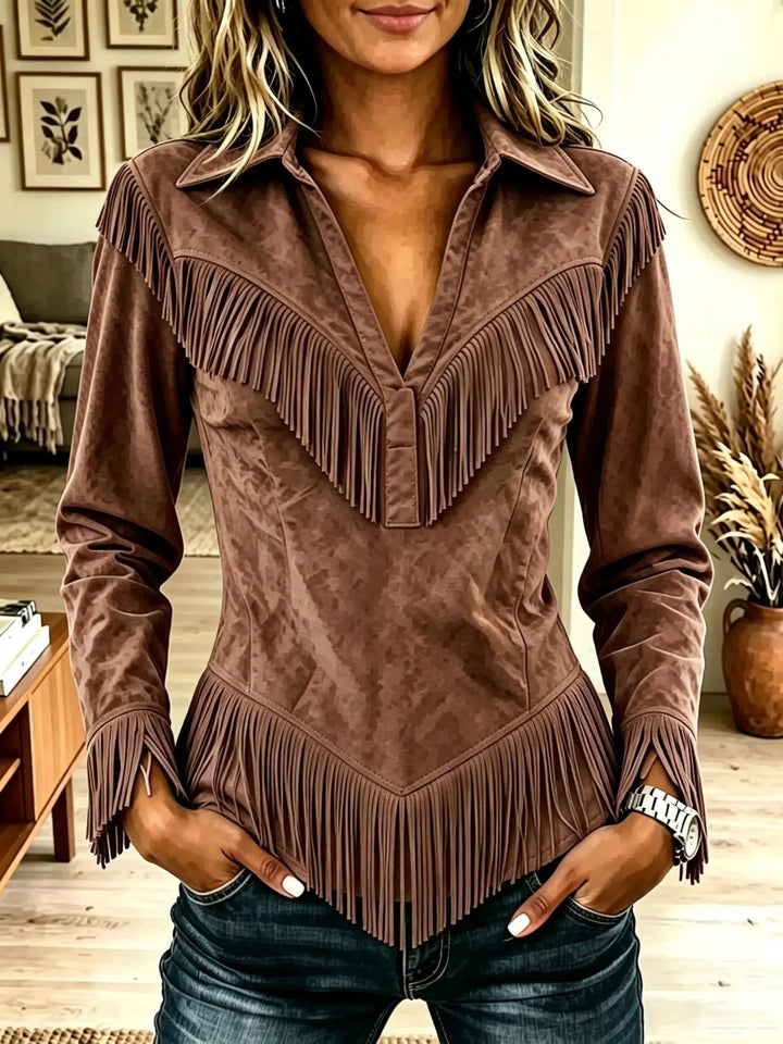 Saskia | Western Fringe Suede Pointed Hem Top