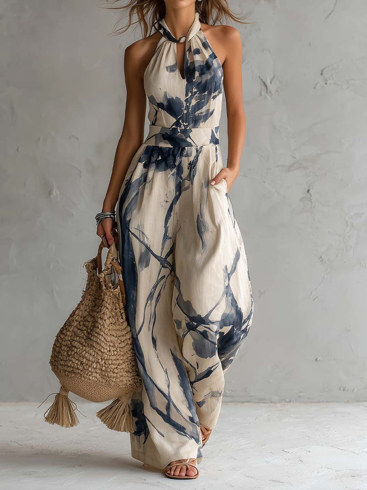 Sabrina | Ink Wash Halter Jumpsuit
