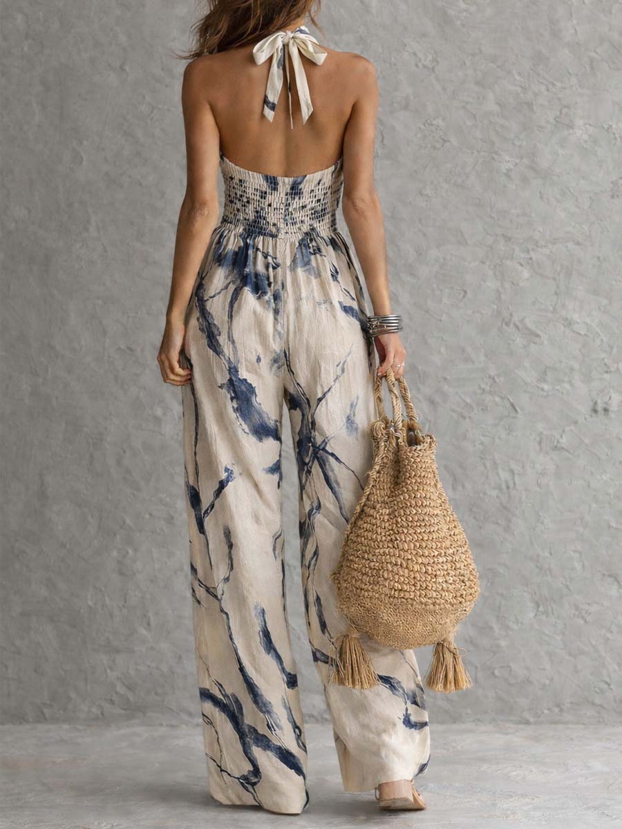 Sabrina | Ink Wash Halter Jumpsuit