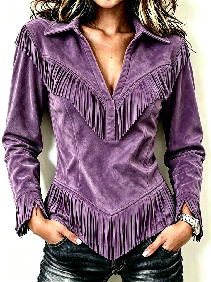 Saskia | Western Fringe Suede Pointed Hem Top