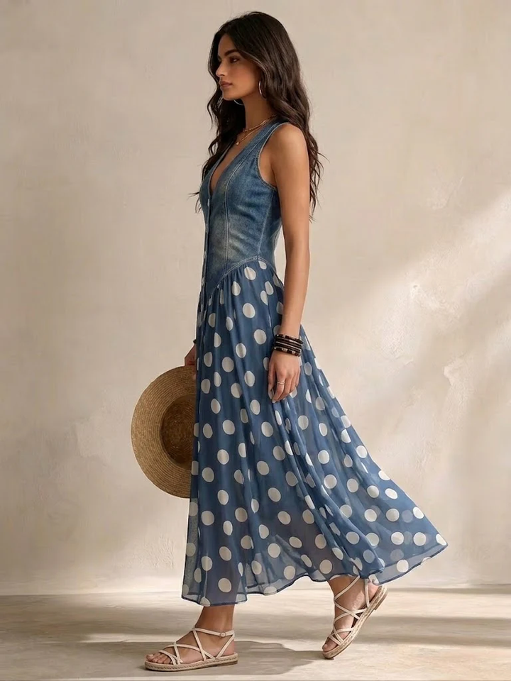 Mary | Midi Chiffon Dress with Polka-Dot Pattern