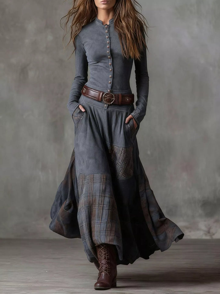 Marietta | Plaid Button Front Long Sleeve Dress