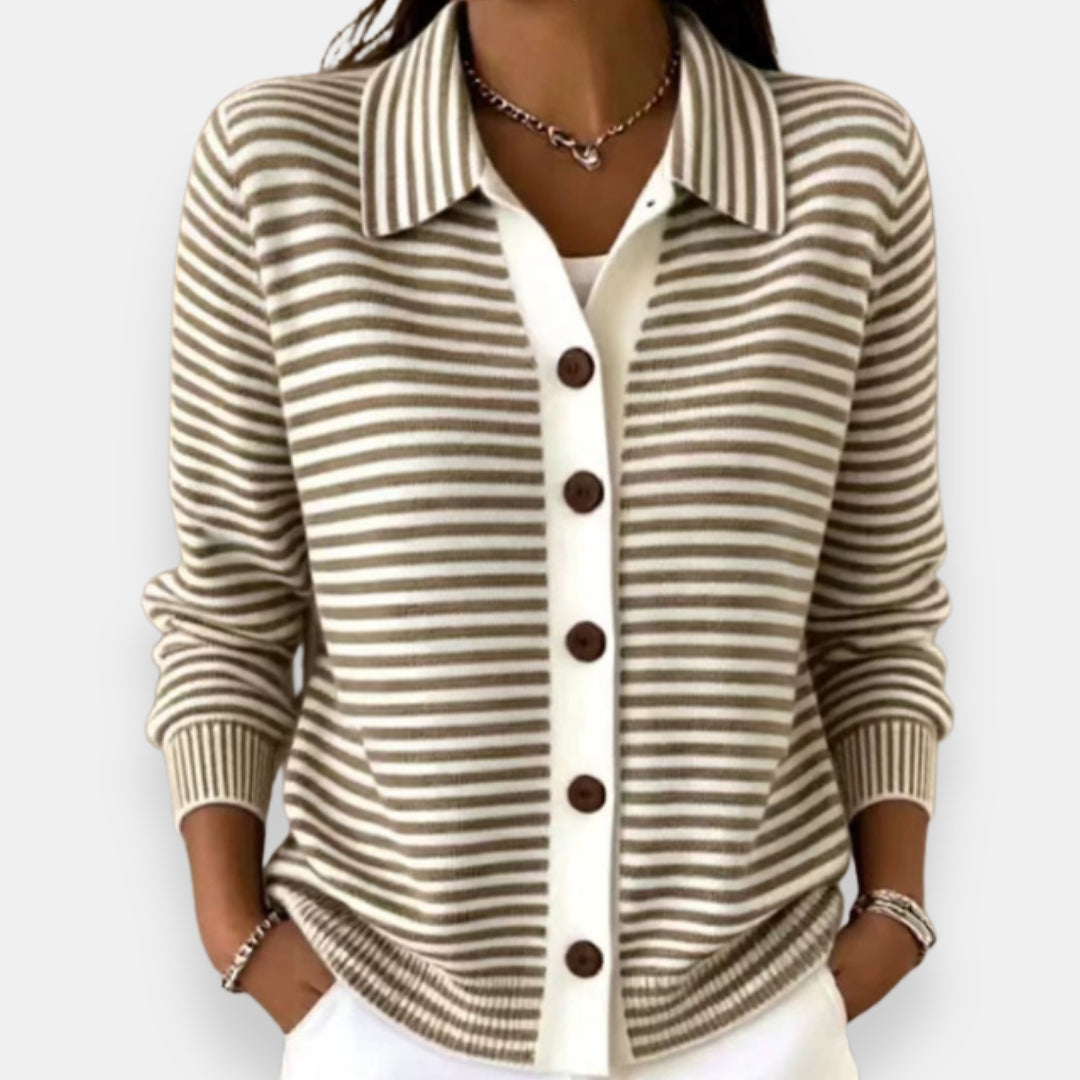 Nola™ Striped Button Cardigan in Brown