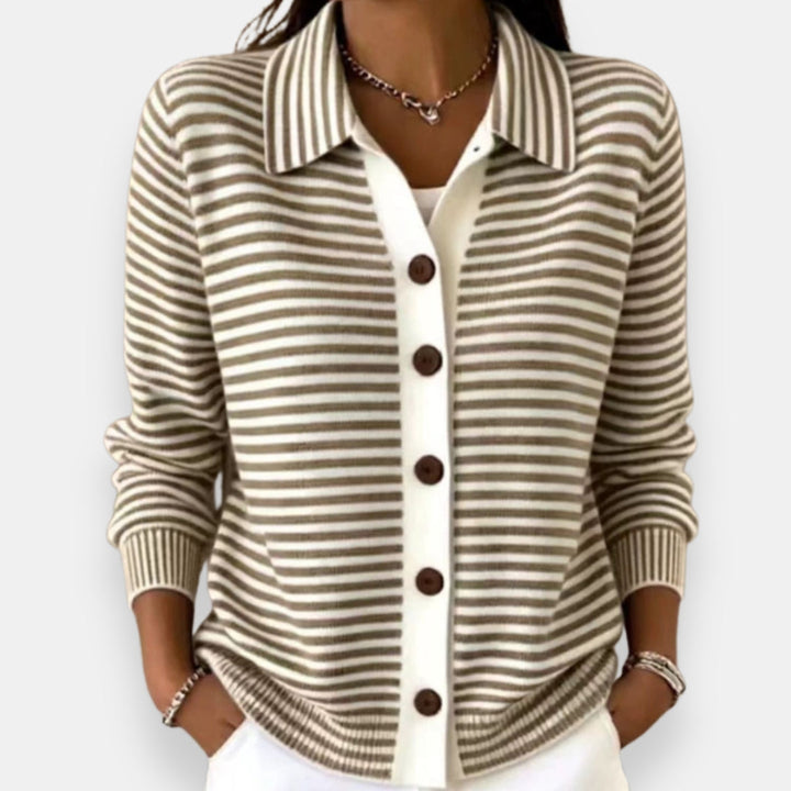 Nola™ Striped Button Cardigan in Brown