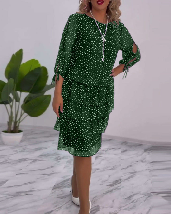Isolde | Polka Dot Dress with Lace Sleeves