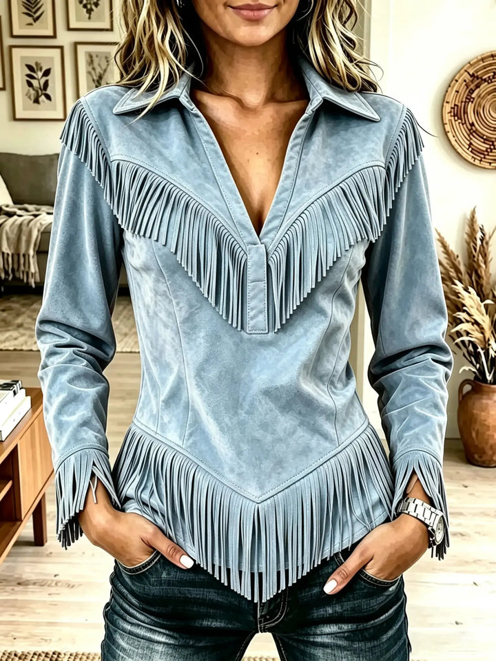 Saskia | Western Fringe Suede Pointed Hem Top