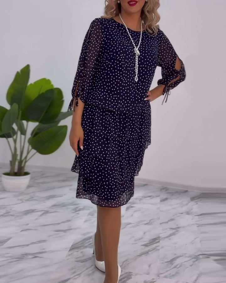 Isolde | Polka Dot Dress with Lace Sleeves