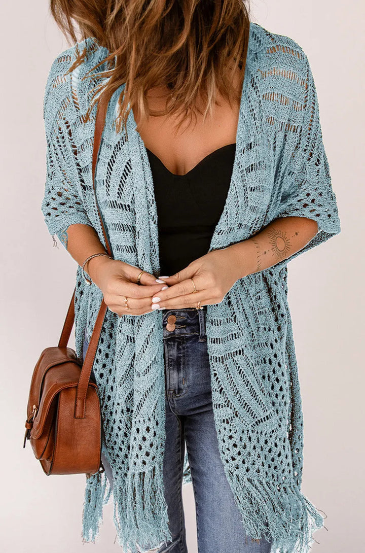 Open-Front Crochet Cardigan Cover-Up Black