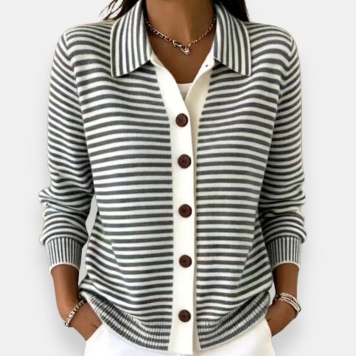 Nola™ Striped Button Cardigan in Black