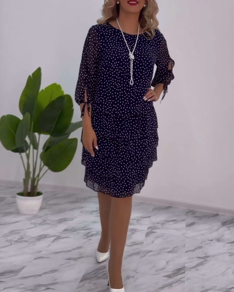 Isolde | Polka Dot Dress with Lace Sleeves