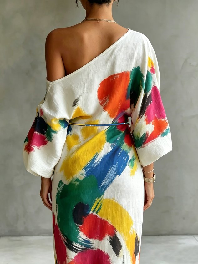 Daniella | Abstract Print One-Shoulder Maxi Dress