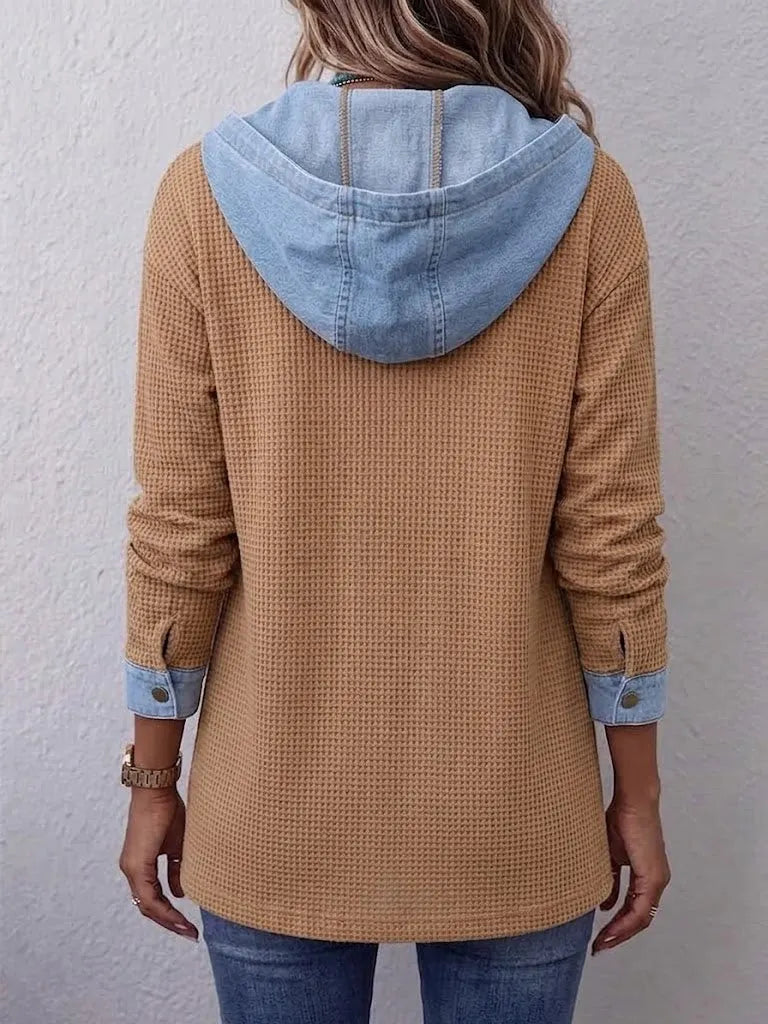 Marchessa | Color-Block Abstract Jacquard Knit Cardigan with Diagonal Button Fastening