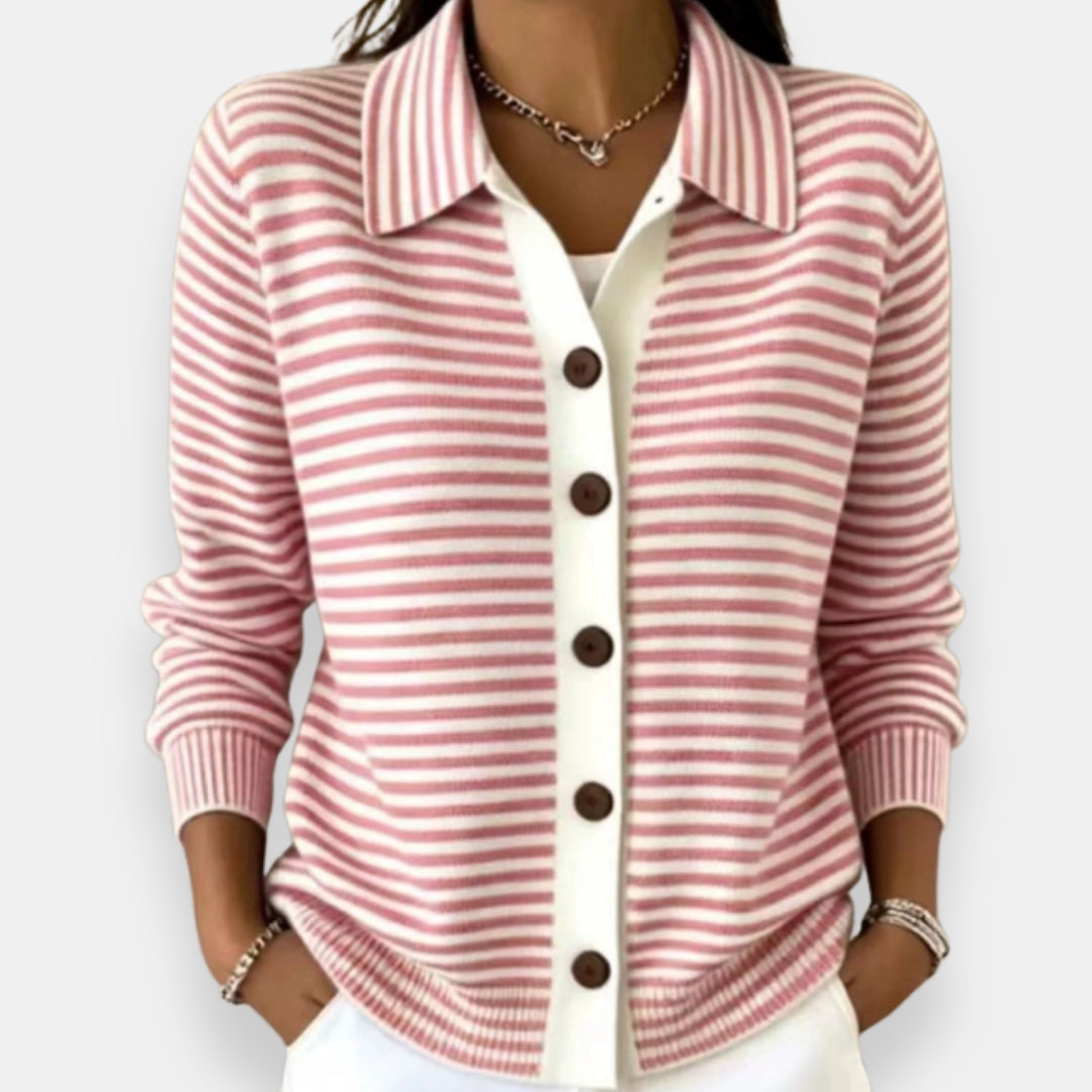 Nola™ Striped Button Cardigan in Pink
