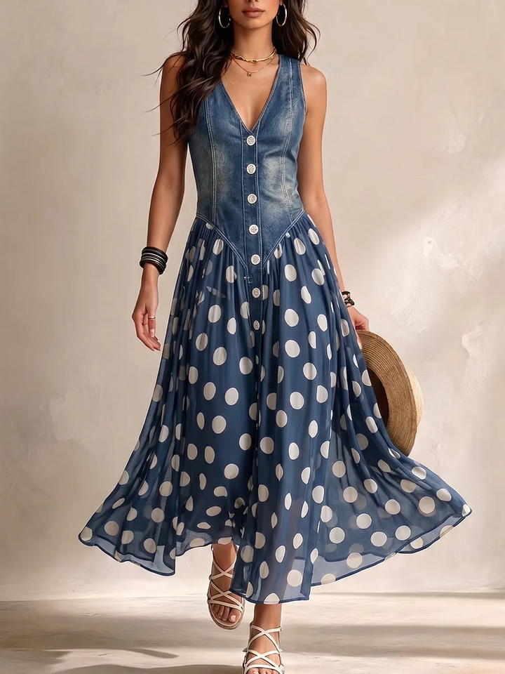 Mary | Midi Chiffon Dress with Polka-Dot Pattern
