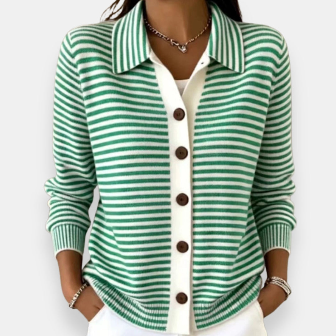 Nola™ Striped Button Cardigan in Green