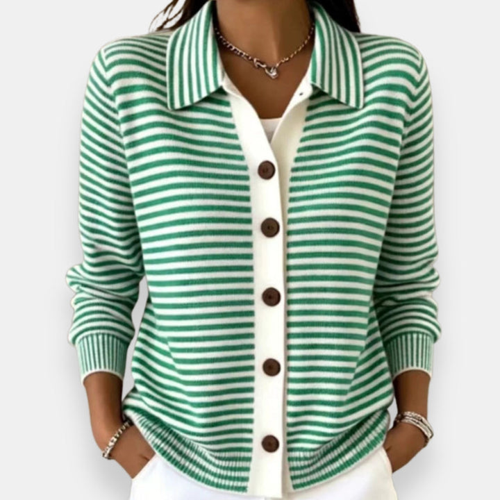 Nola™ Striped Button Cardigan in Green