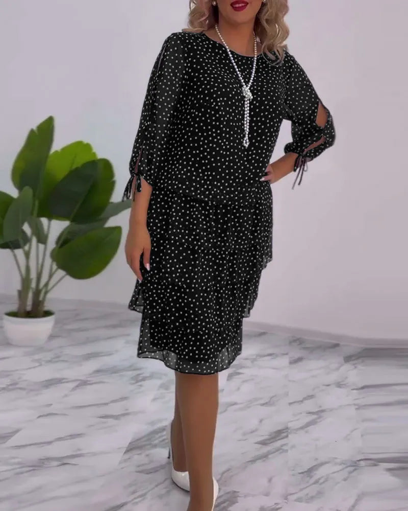 Isolde | Polka Dot Dress with Lace Sleeves