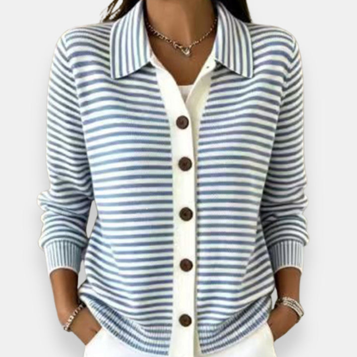 Nola™ Striped Button Cardigan in Light Blue