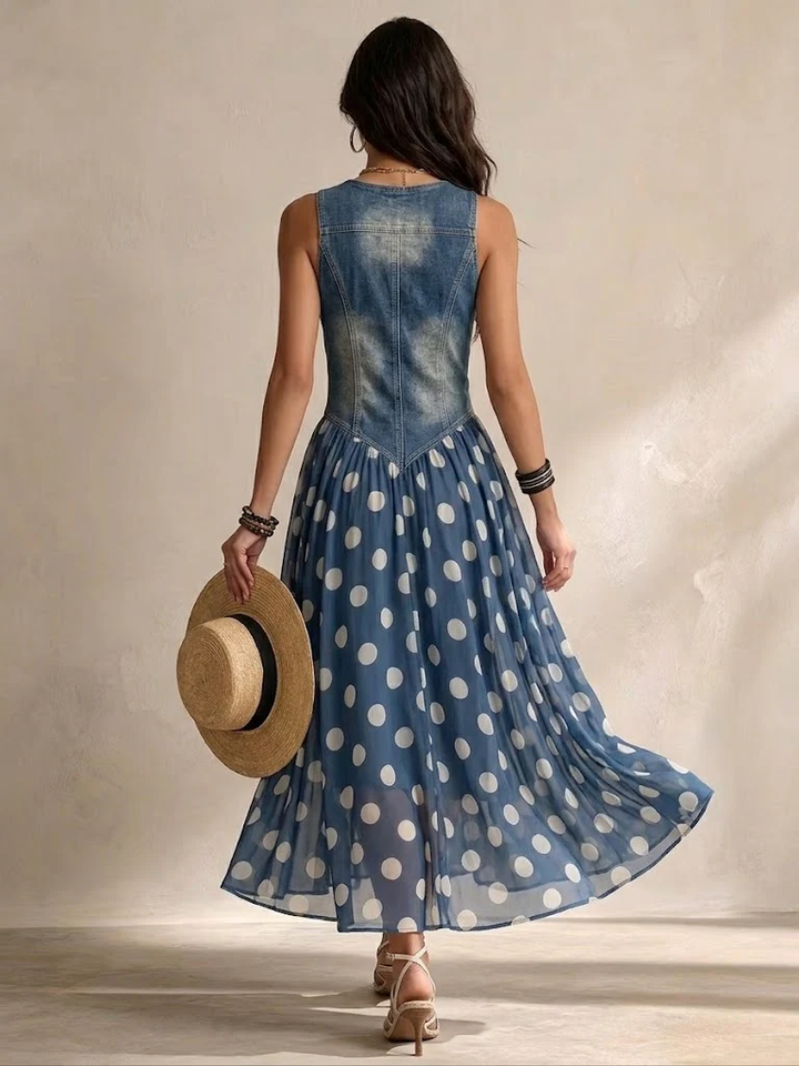 Mary | Midi Chiffon Dress with Polka-Dot Pattern