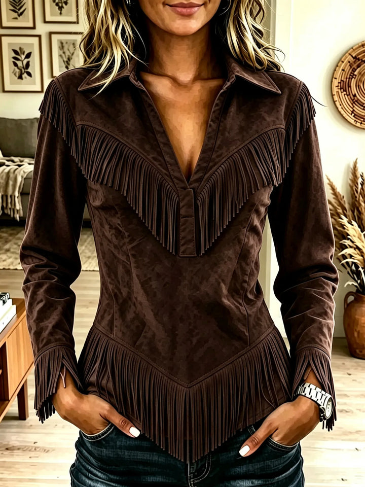 Saskia | Western Fringe Suede Pointed Hem Top