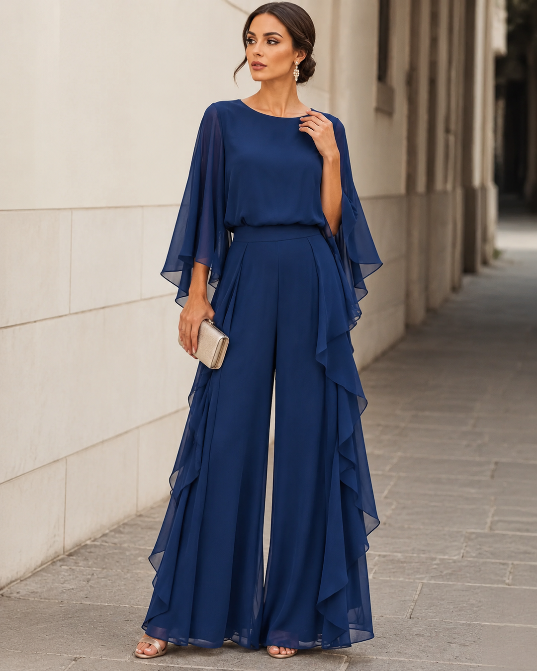 Lenorah | Cape-Sleeve Top and Ruffled Skirt Two-Piece Set
