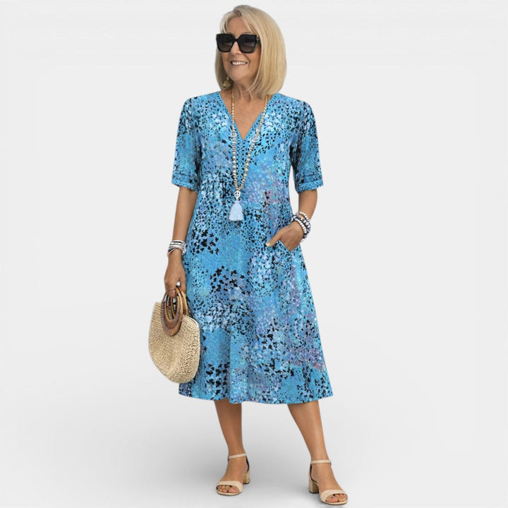 Adèle™ | Printed V-Neck Midi Dress