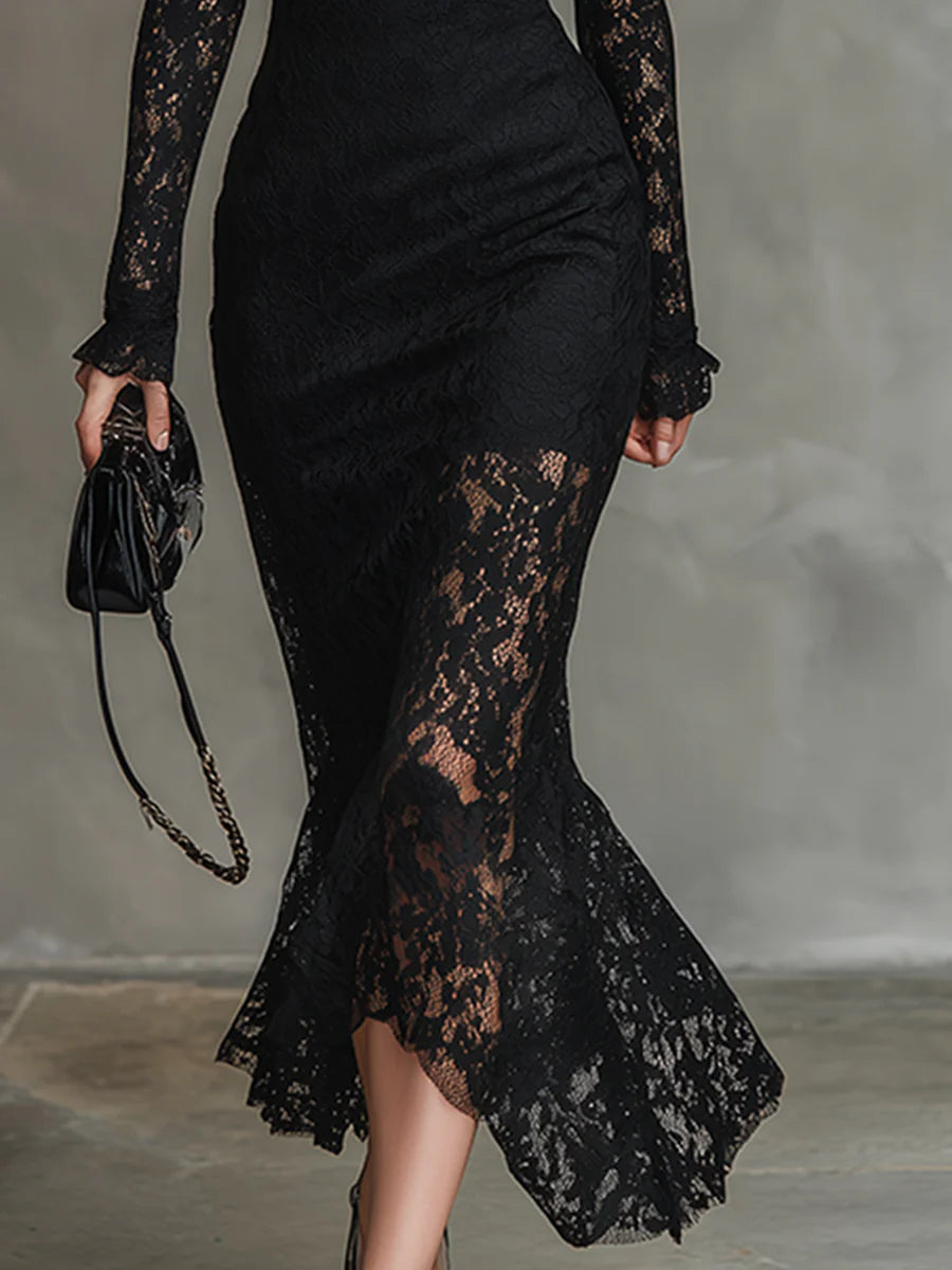 Clarissa | Elegant Lace Fishtail Maxi Dress