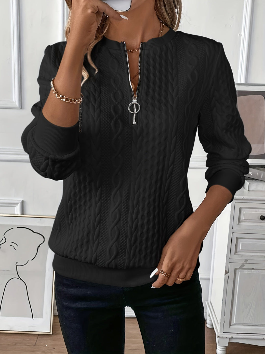 Ruby | Cable Knit Quarter-Zip Sweater