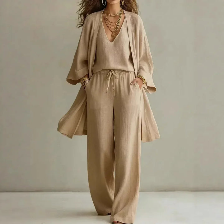 Camille | Three-Piece Wide-Leg Trouser Set with Overshirt