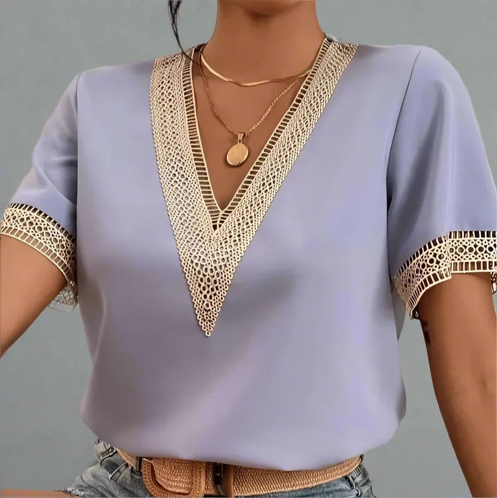 WAVERLY LACEFRONT V-NECK TEE