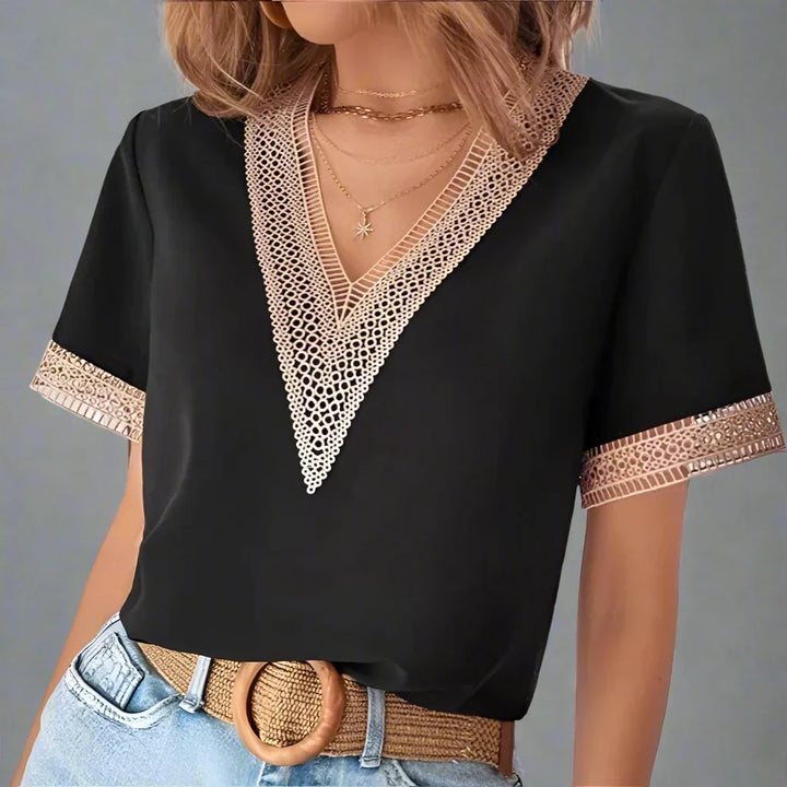 WAVERLY LACEFRONT V-NECK TEE