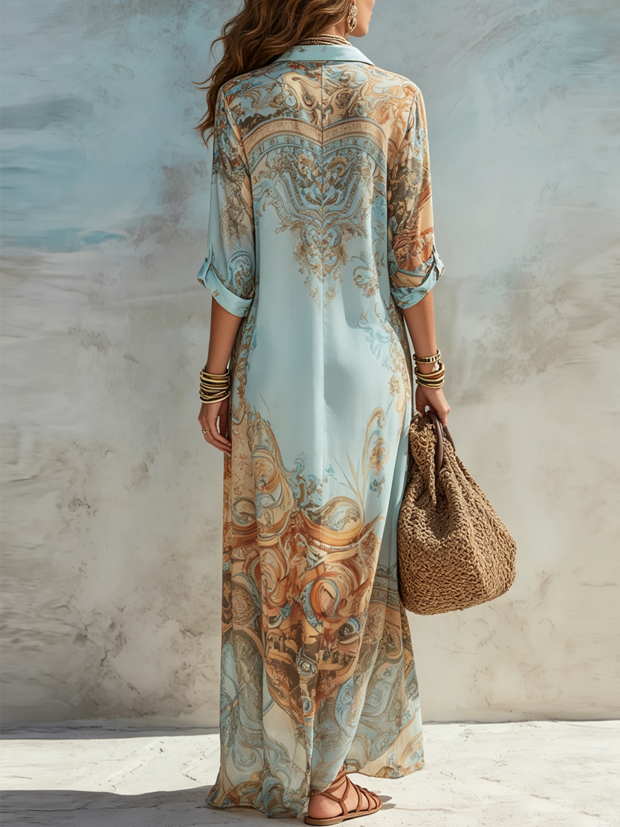 Velia | Baroque Print Maxi Shirt Dress