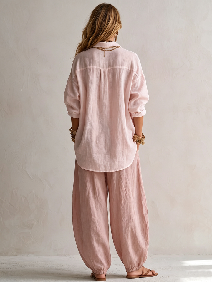Capucine | White Blouse and Olive Green Lantern Pant Set