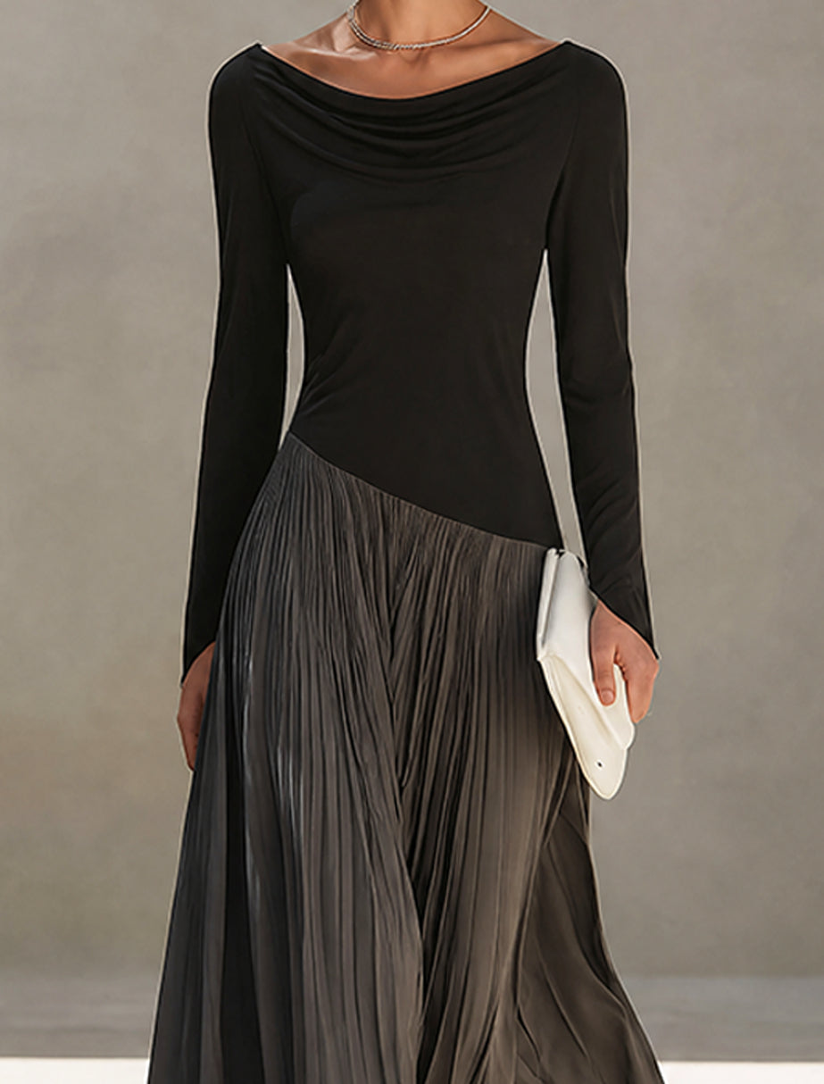 Virginia | Pleated Maxi Dress with Draped Collar