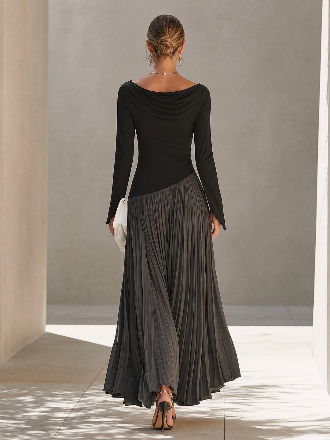 Virginia | Pleated Maxi Dress with Draped Collar