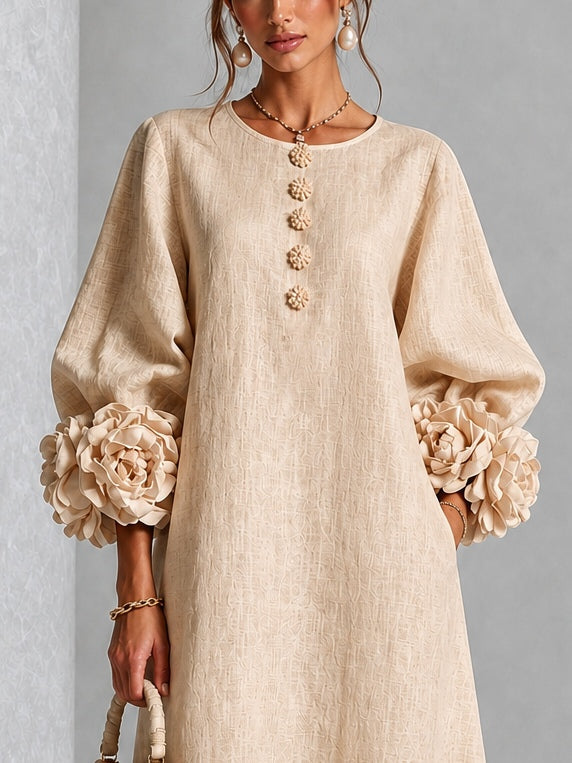 Gaby | Floral Button Midi Dress with Statement Sleeves