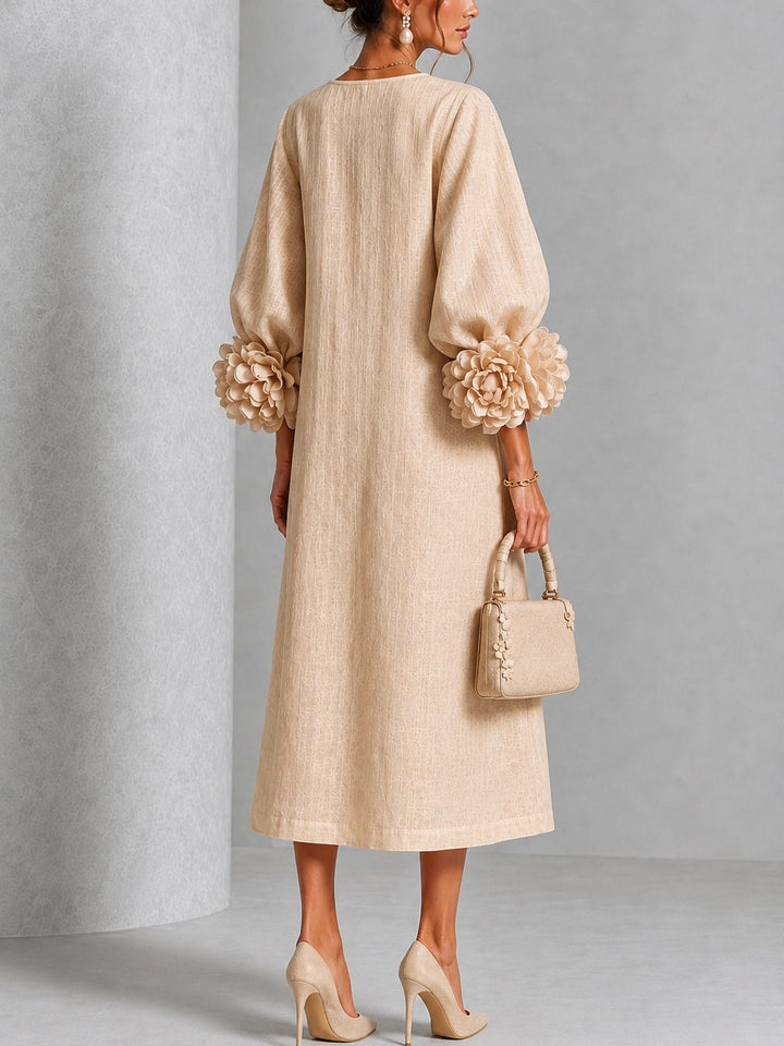 Gaby | Floral Button Midi Dress with Statement Sleeves
