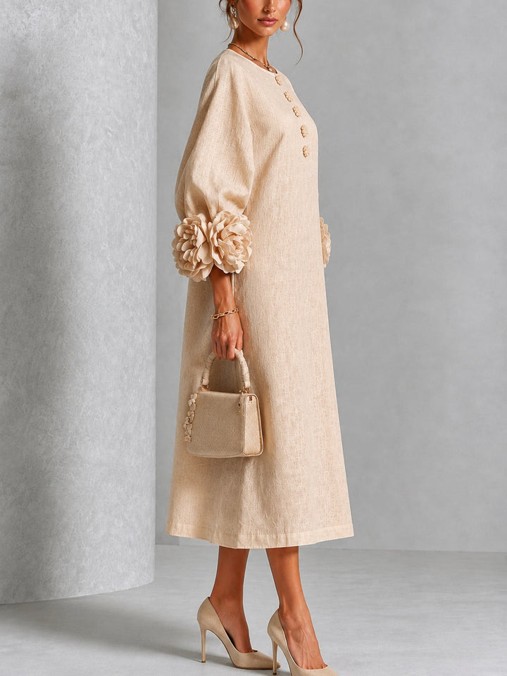 Gaby | Floral Button Midi Dress with Statement Sleeves