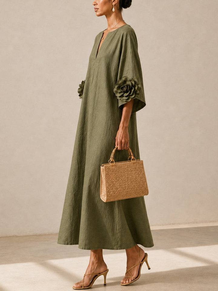 Floriana | Midi Dress with Appliqué Flower Sleeves