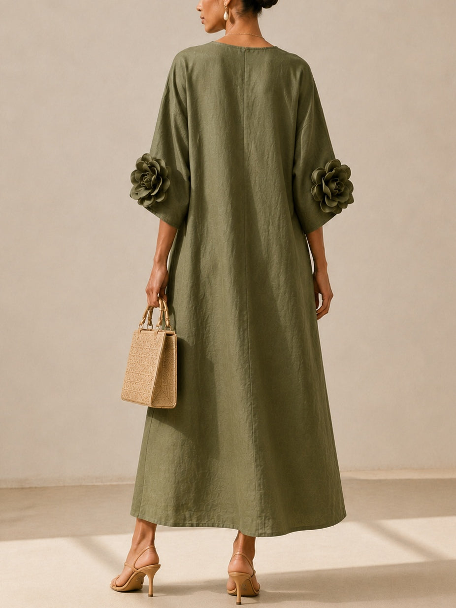 Floriana | Midi Dress with Appliqué Flower Sleeves