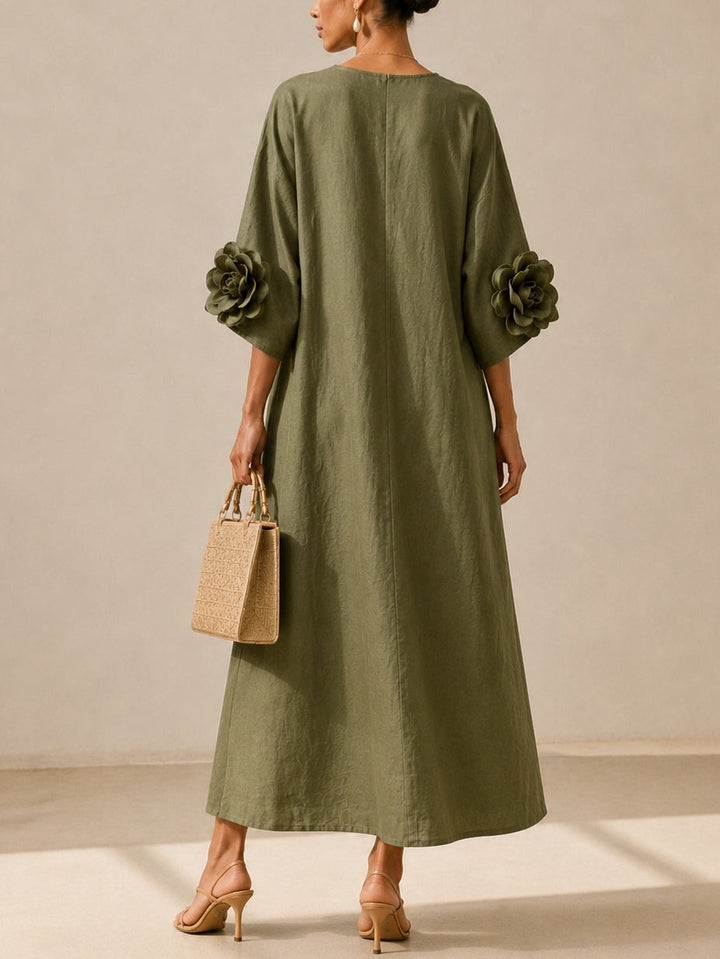 Floriana | Midi Dress with Appliqué Flower Sleeves