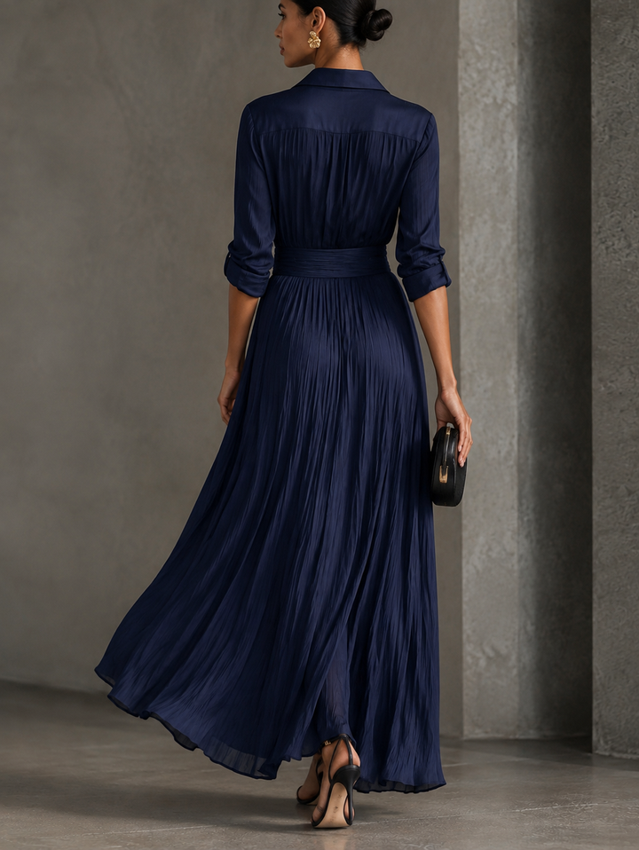 Allegra | Shirt Collar Maxi Dress with Waist Knot